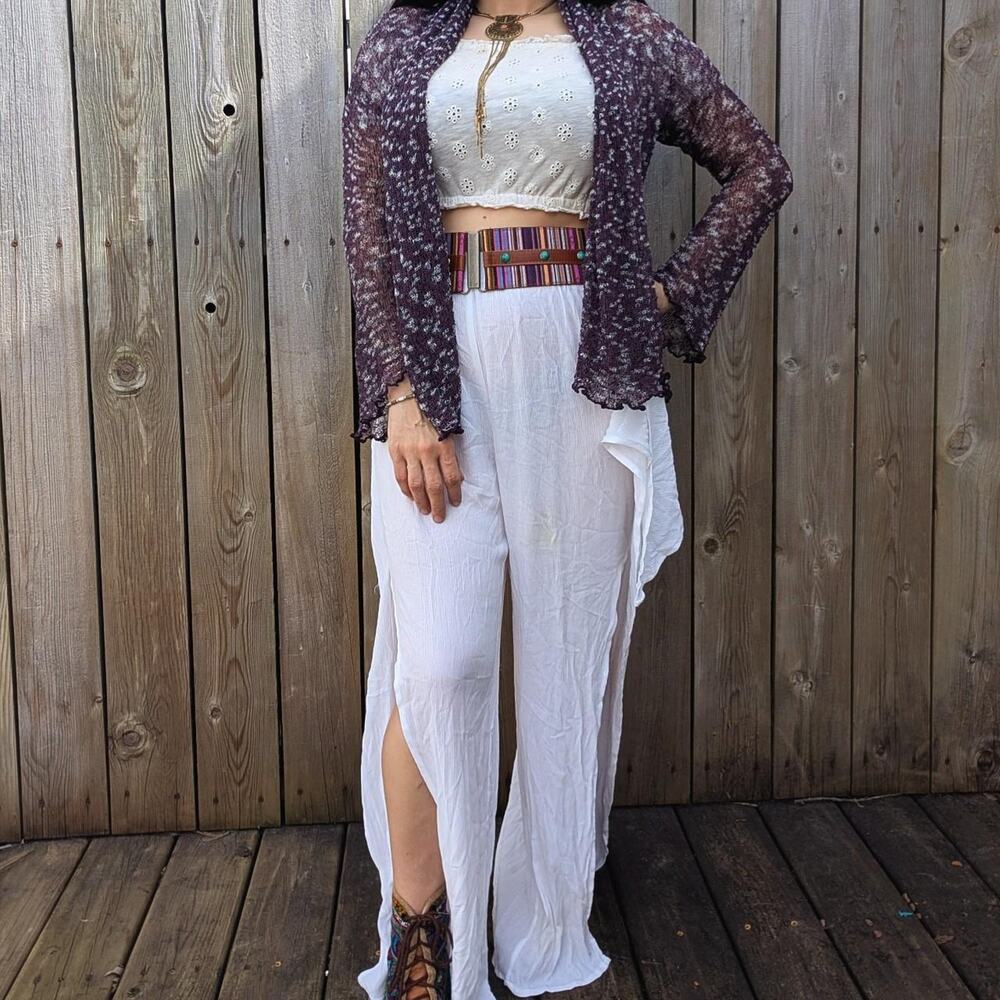 Purple sheer knit boho cardigan